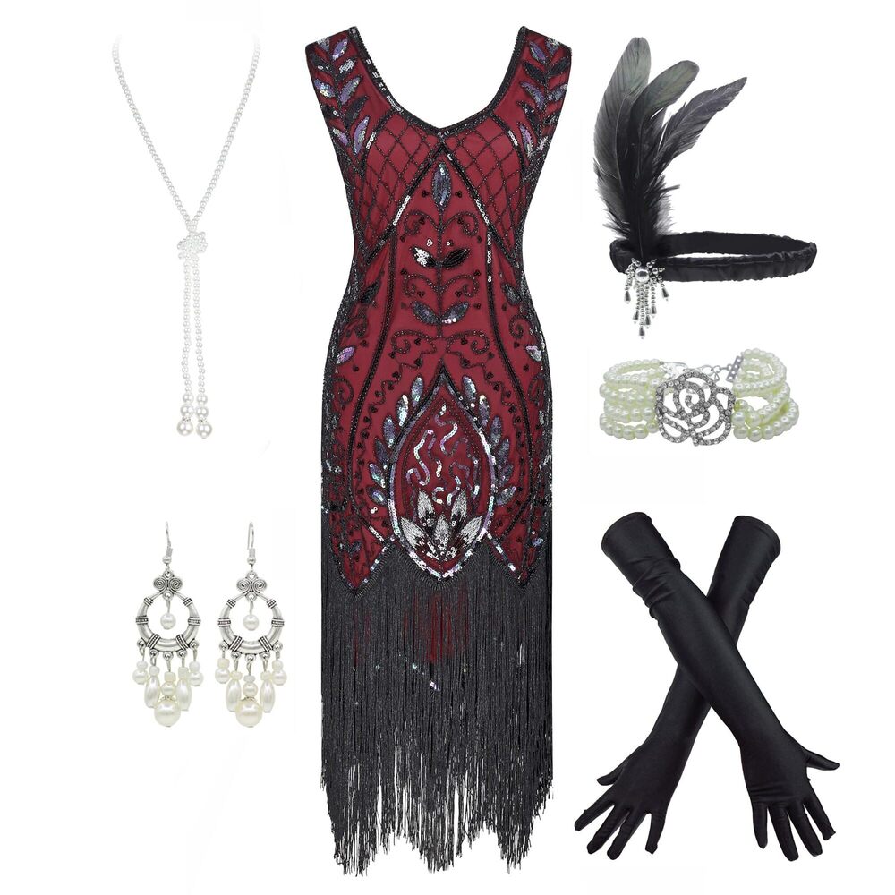 6384 Women's 1920s Flapper Fringe Beaded Great Gatsby Party